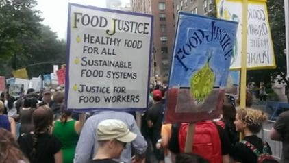 Protesters advocating for food justice.