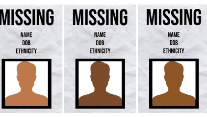 Three missing persons posters with silhouettes.