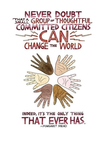 Hand drawn quote: citizens can change the world.