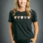 Woman in black t-shirt with hearts